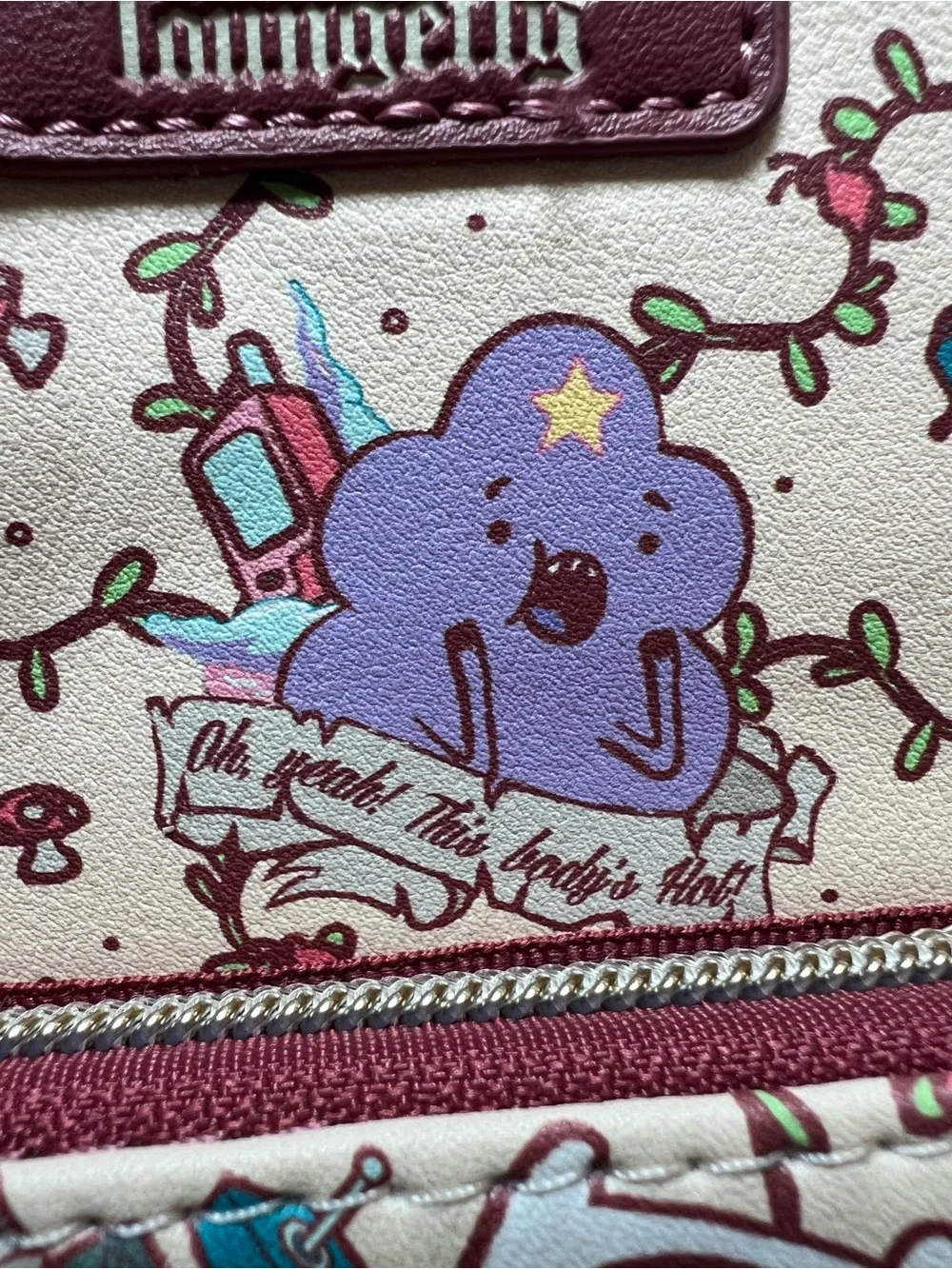 Loungefly Adventure Time Character Backpack Cream with Burgundy Trim